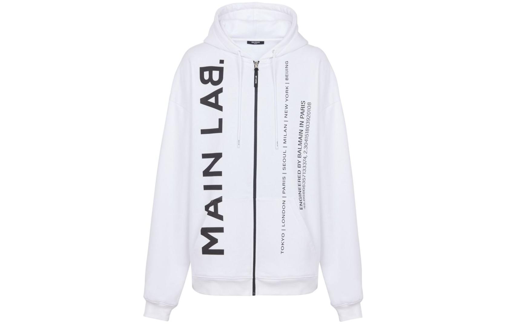 Balmain SS24 White Letter Print Zip-Up Hoodie CH6JZ035-BC67-GAB