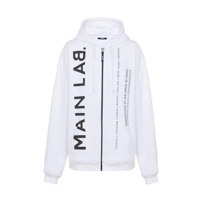 Balmain SS24 White Letter Print Zip-Up Hoodie CH6JZ035-BC67-GAB