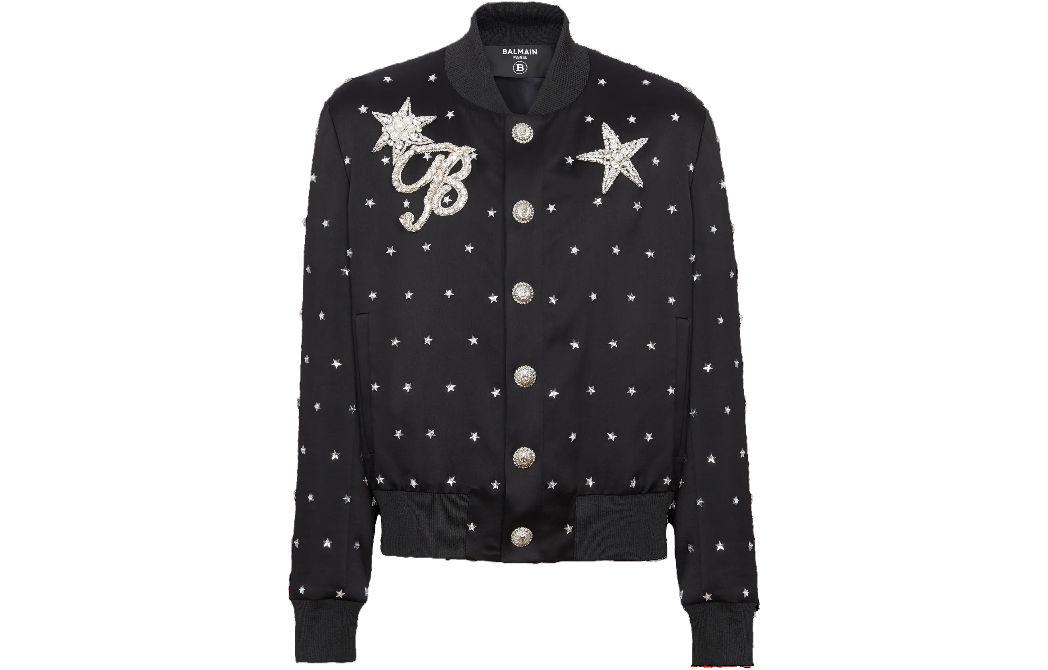 Balmain Star Print Button-Up Jacket Black Long Sleeve Blazer CH1TF450-PC16-EJP