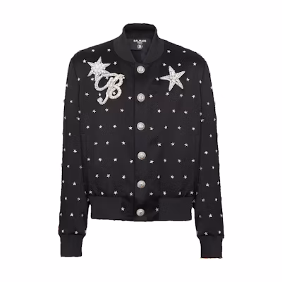 Balmain Star Print Button-Up Jacket Black Long Sleeve Blazer CH1TF450-PC16-EJP