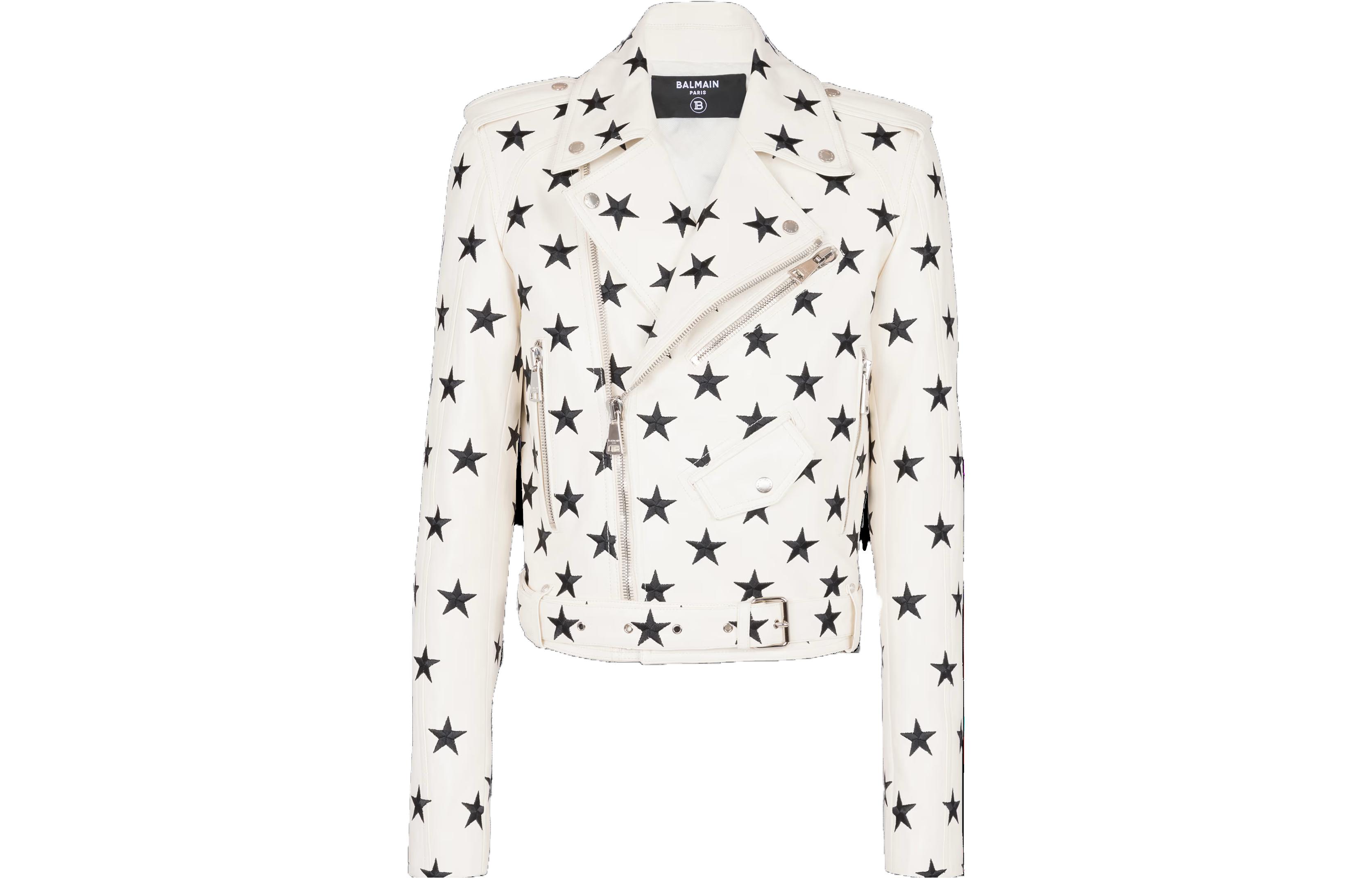 Balmain Star Print Zip-Up Jacket White Long Sleeve CH1TD380-LC62-GSB