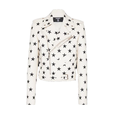 Balmain Star Print Zip-Up Jacket White Long Sleeve CH1TD380-LC62-GSB