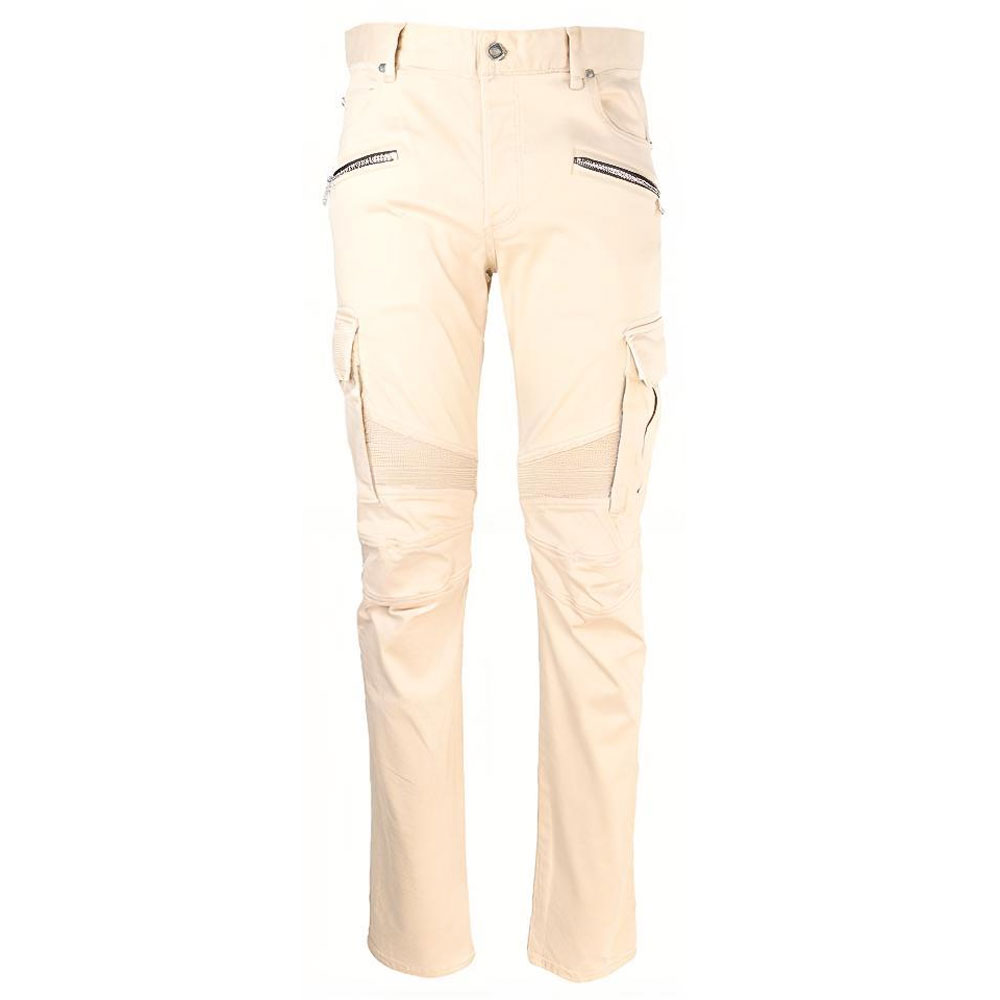 BALMAIN Straight-Fit Zipper Khaki Casual Jeans. WH1MH015-150D-0KC