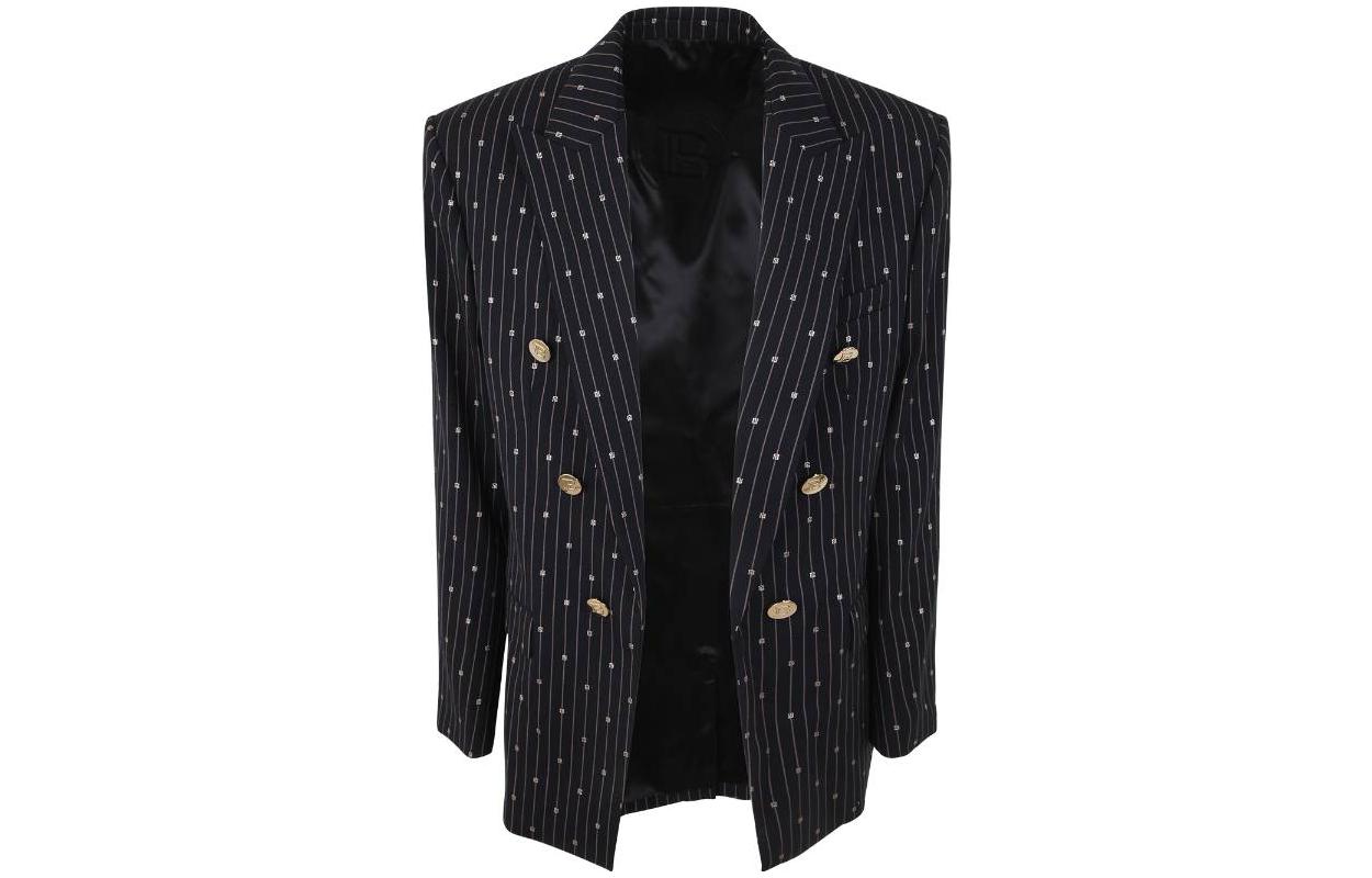 Balmain Striped Print Double-Breasted Blazer Jacket BH1SG045-WB91-SDL