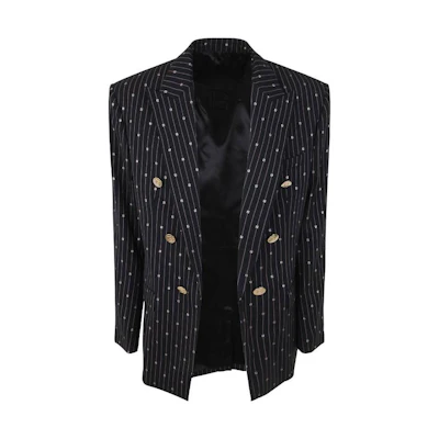 Balmain Striped Print Double-Breasted Blazer Jacket BH1SG045-WB91-SDL