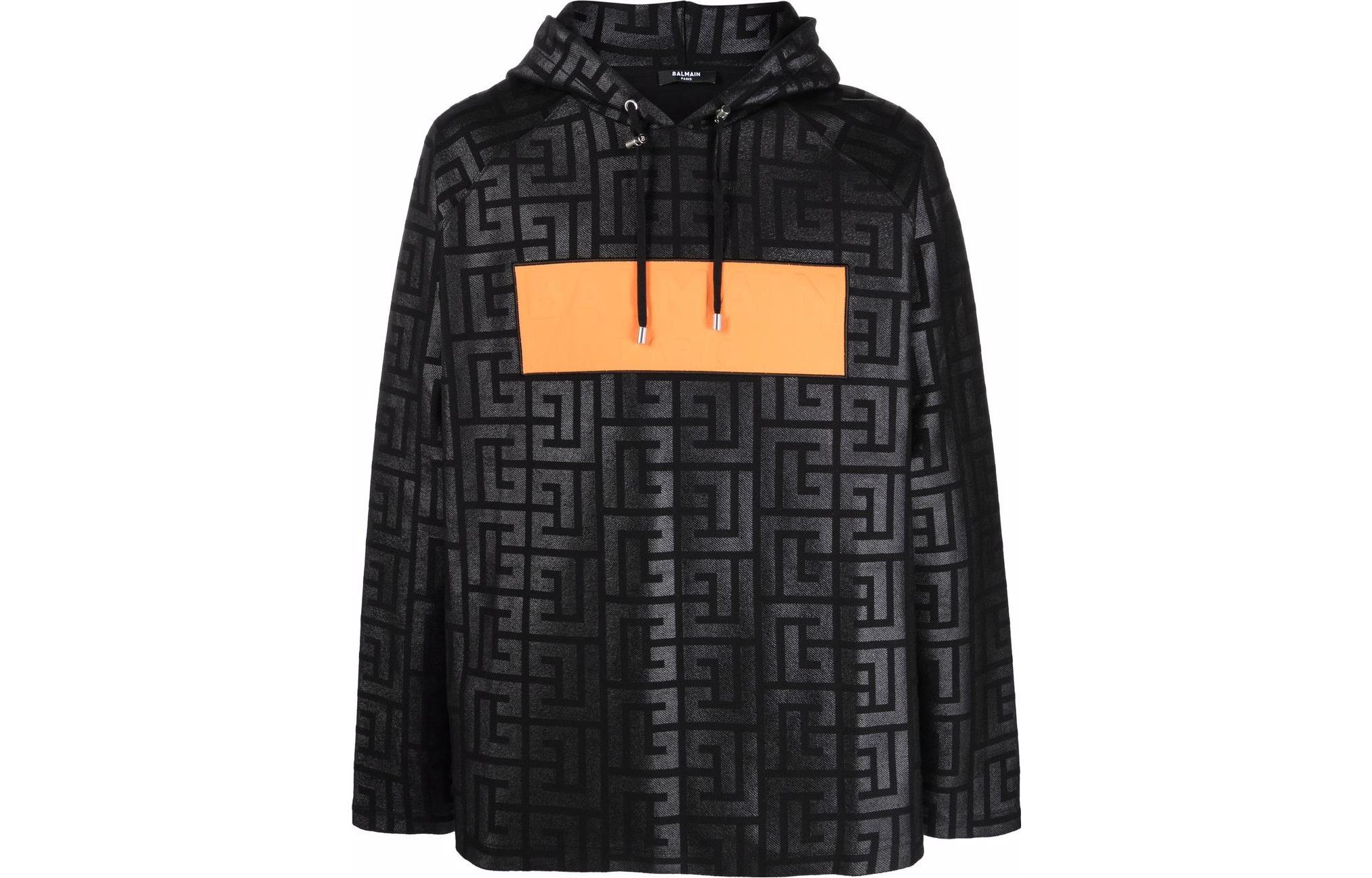 Balmain Tape Logo Print Hoodie Black XH1JT100BB12-EFJ