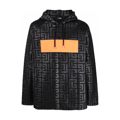 Balmain Tape Logo Print Hoodie Black XH1JT100BB12-EFJ