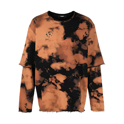 BALMAIN Tie-Dye Layered Crewneck Long-Sleeve T-Shirt Orange SS23 AH1JQ043BC08-WAA