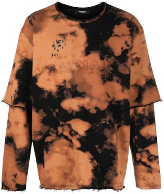 BALMAIN Tie-Dye Layered Crewneck Long-Sleeve T-Shirt Orange SS23 AH1JQ043BC08-WAA Order BALMAIN Tie-Dye Layered Crewneck Long-Sleeve T-Shirt Orange SS23 AH1JQ043BC08-WAA