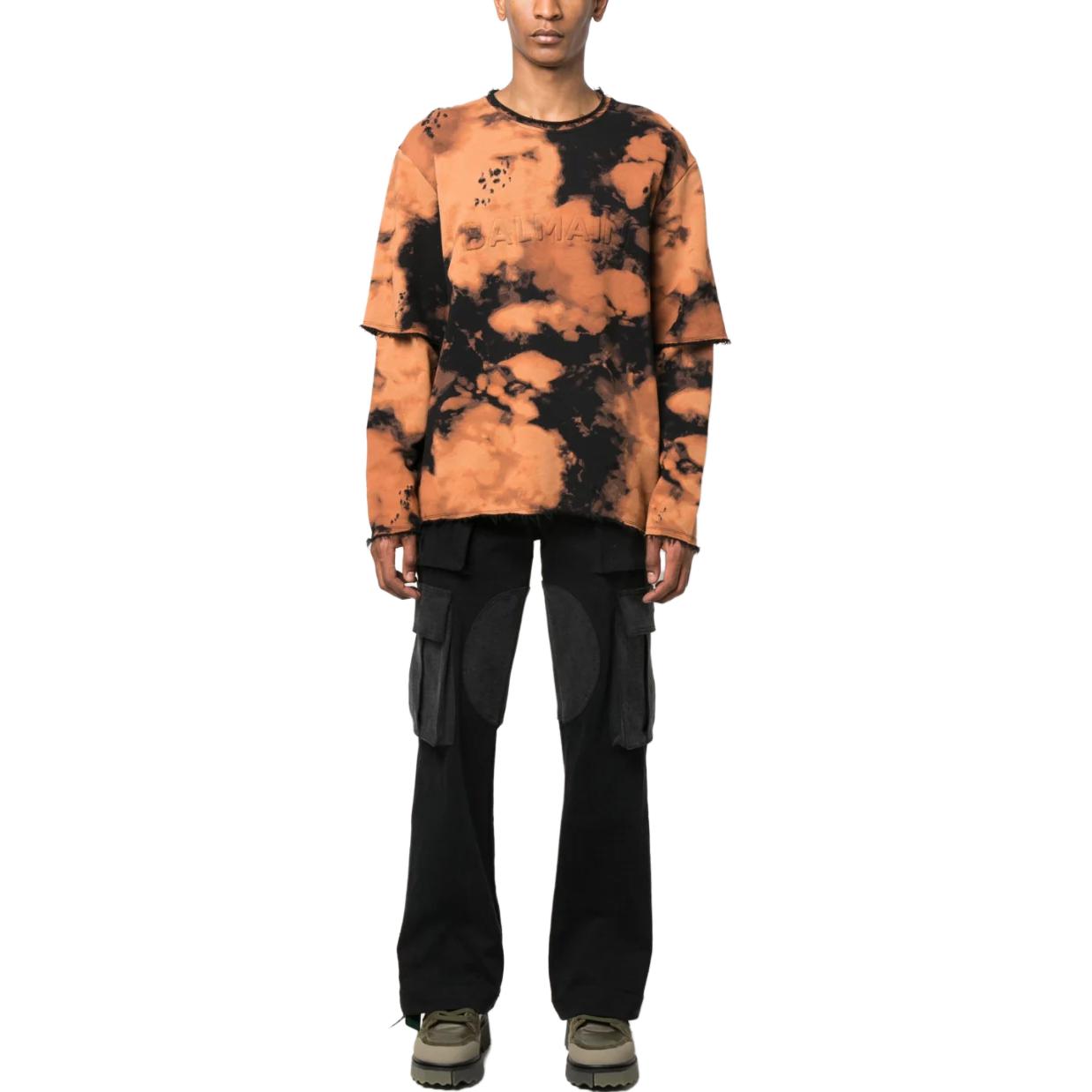 Lookbook BALMAIN Tie-Dye Layered Crewneck Long-Sleeve T-Shirt Orange SS23 AH1JQ043BC08-WAA