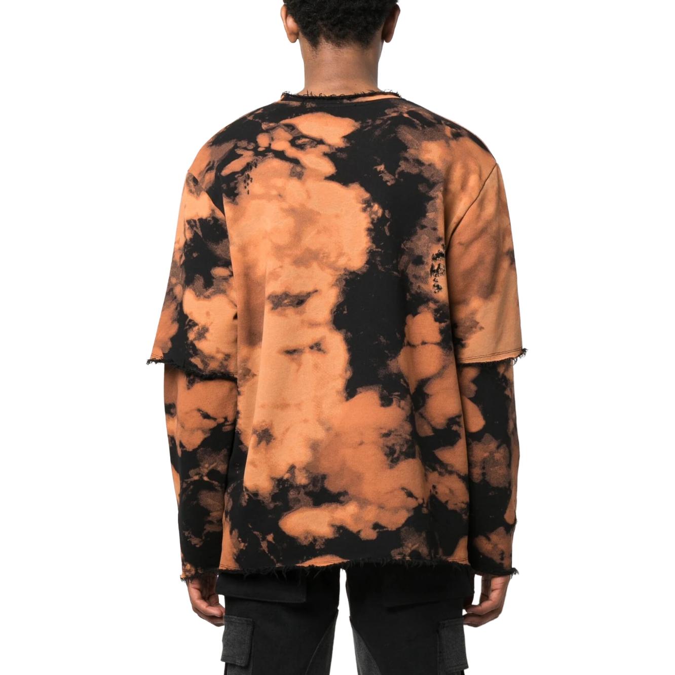 Shop BALMAIN Tie-Dye Layered Crewneck Long-Sleeve T-Shirt Orange SS23 AH1JQ043BC08-WAA