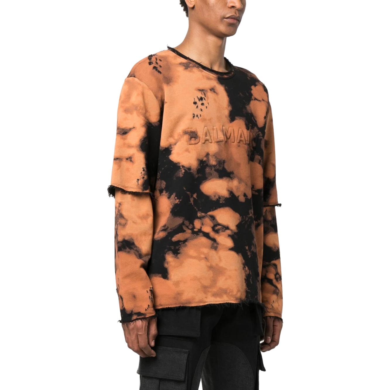 Purchase BALMAIN Tie-Dye Layered Crewneck Long-Sleeve T-Shirt Orange SS23 AH1JQ043BC08-WAA