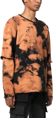 BALMAIN Tie-Dye Layered Crewneck Long-Sleeve T-Shirt Orange SS23 AH1JQ043BC08-WAA Purchase BALMAIN Tie-Dye Layered Crewneck Long-Sleeve T-Shirt Orange SS23 AH1JQ043BC08-WAA