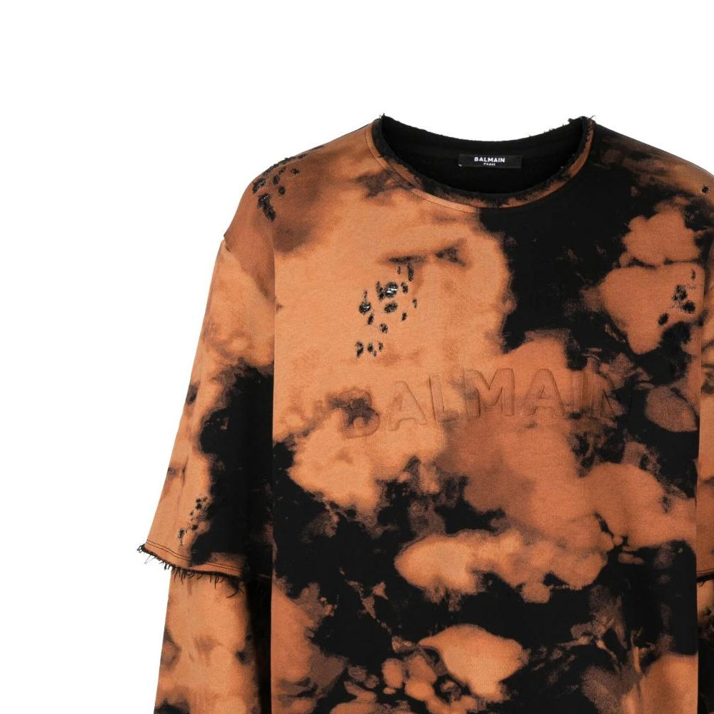 Sizing BALMAIN Tie-Dye Layered Crewneck Long-Sleeve T-Shirt Orange SS23 AH1JQ043BC08-WAA