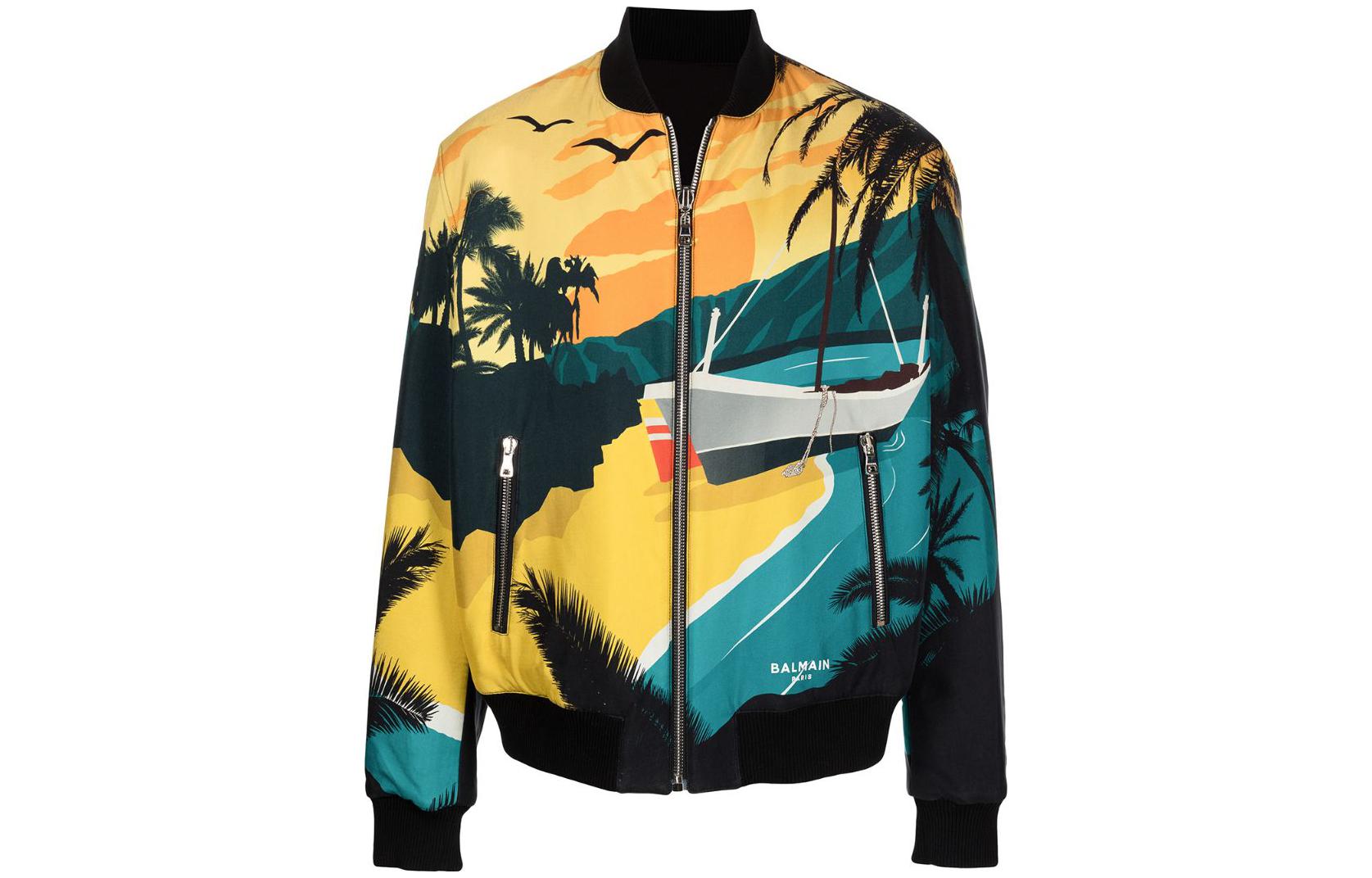 Balmain Tropical Print Reversible Bomber Jacket Multicolor VH1TF001I650AAA