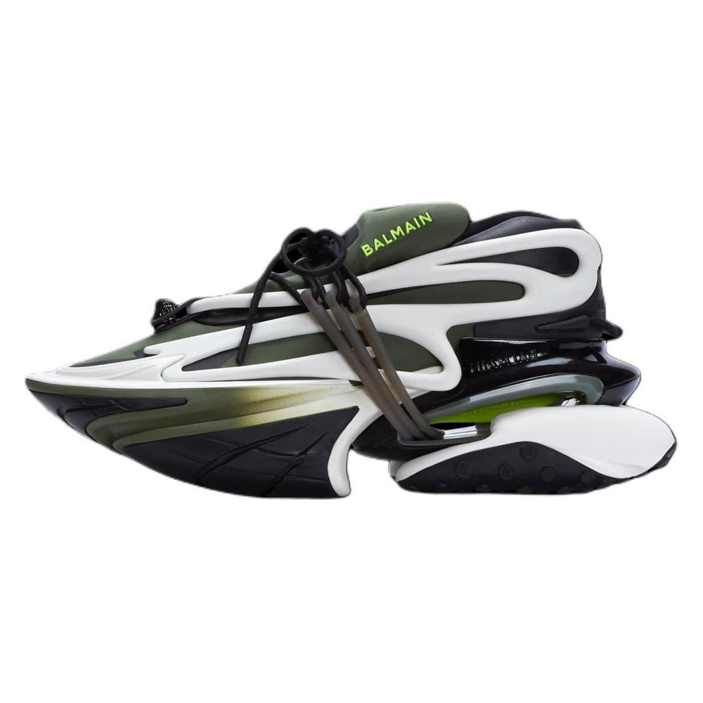 Balmain Unicorn Leather Low-Top Casual Sneakers Green/White Mens. CM0VJ309KBNJEDU