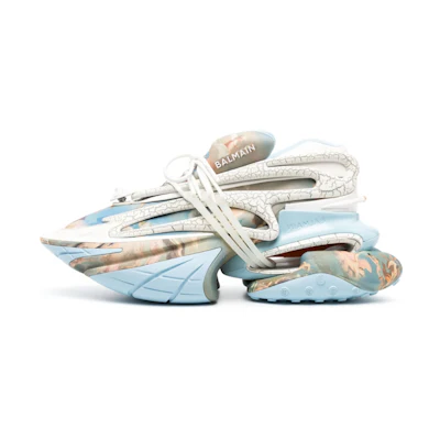 Balmain Unicorn Low Top Sneaker 'Blue Leather Lace-Up Print'