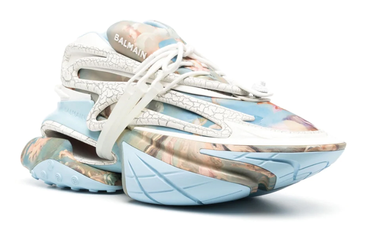 Order Balmain Unicorn Low Top Sneaker 'Blue Leather Lace-Up Print' AM0VJ309KRAKSHI