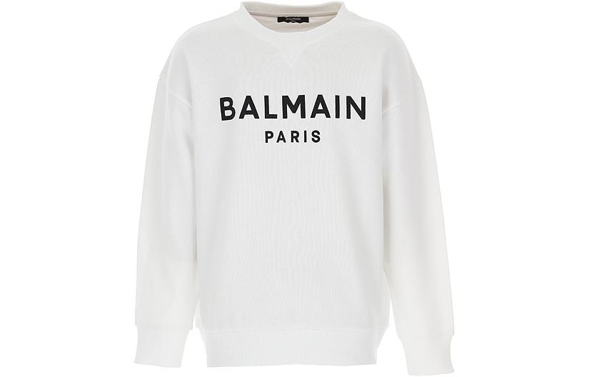 Balmain White Crewneck Sweatshirt with Logo Print for Men 6Q4690Z008110-0NE