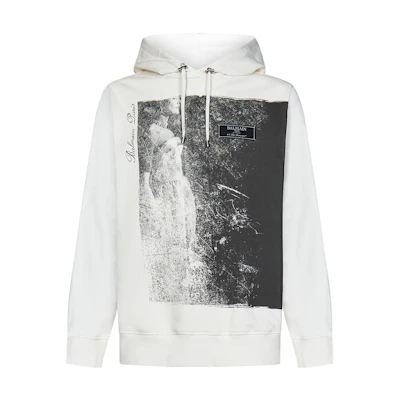 Balmain White Graphic Print Hooded Pullover Sweatshirt BH0JT046-GD19-GPD
