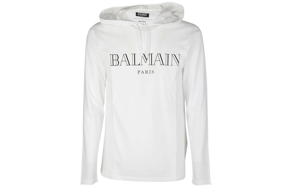 Balmain White Letter Logo Graphic Pullover Hoodie W7H8006I039-100