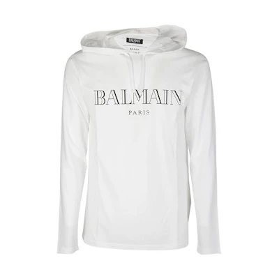 Balmain White Letter Logo Graphic Pullover Hoodie W7H8006I039-100