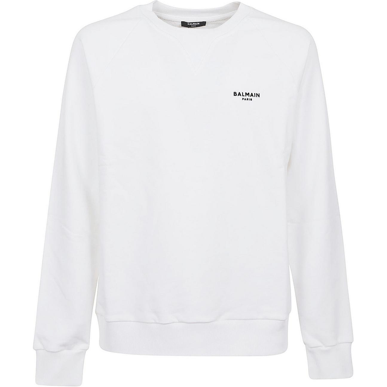 Balmain White Logo Print Long Sleeve Pullover Sweatshirt AH1JQ005-BB04-GAB