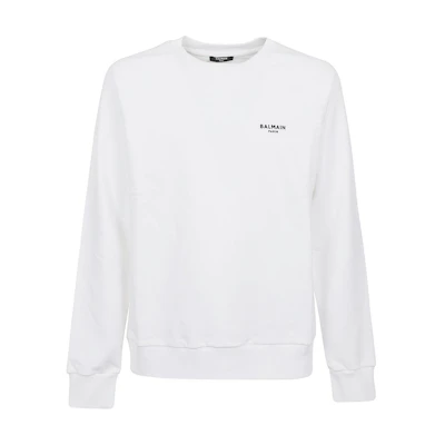 Balmain White Logo Print Long Sleeve Pullover Sweatshirt AH1JQ005-BB04-GAB