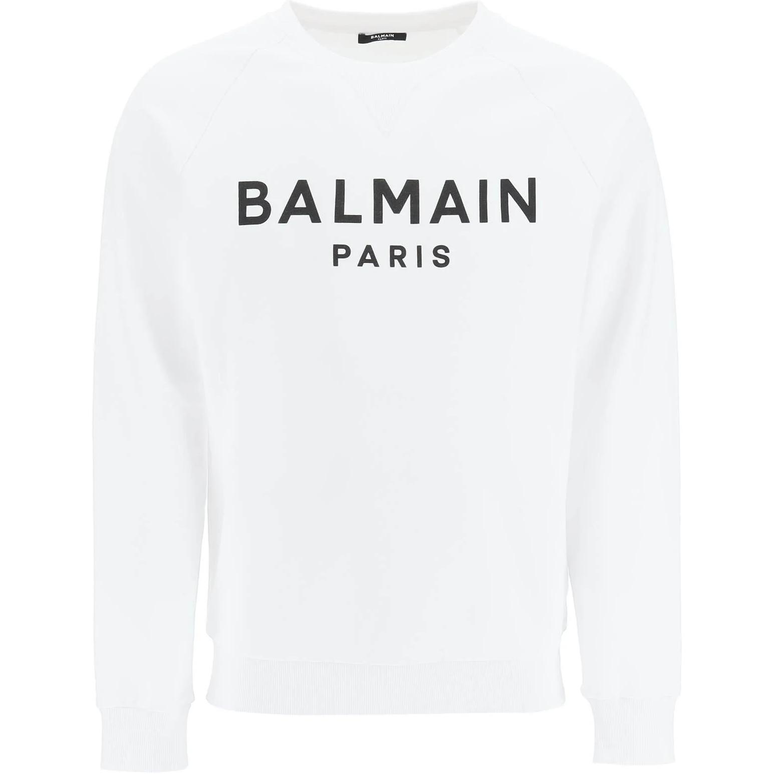 Balmain White Pullover Sweatshirt with Logo Print Long Sleeve AH0JQ005-BB65-GAB