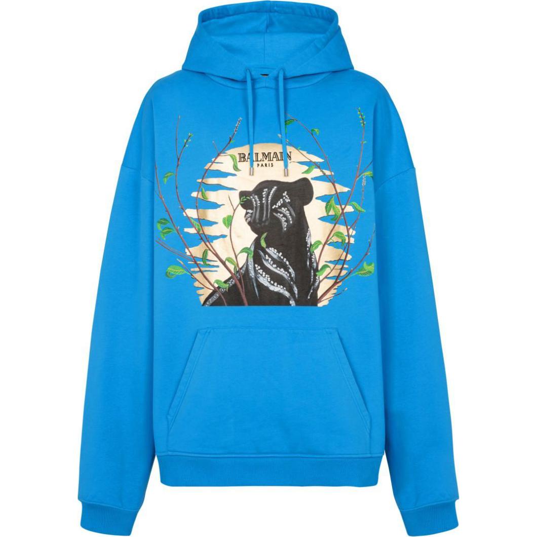 Balmain Disney SS24 Blue Graphic Hoodie Mens DHAJT047-GD99-SNB