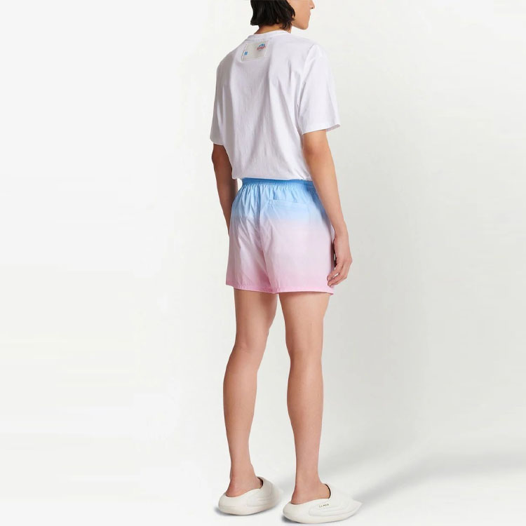 Shop BALMAIN x Evian SS23 Logo Print Drawstring Shorts Men Blue Pink AH2WB000XF74-SHP