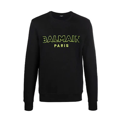Balmain Rossignol FW21 Flocked Logo Pullover Sweatshirt Black WH2JQ040B155-EAQ