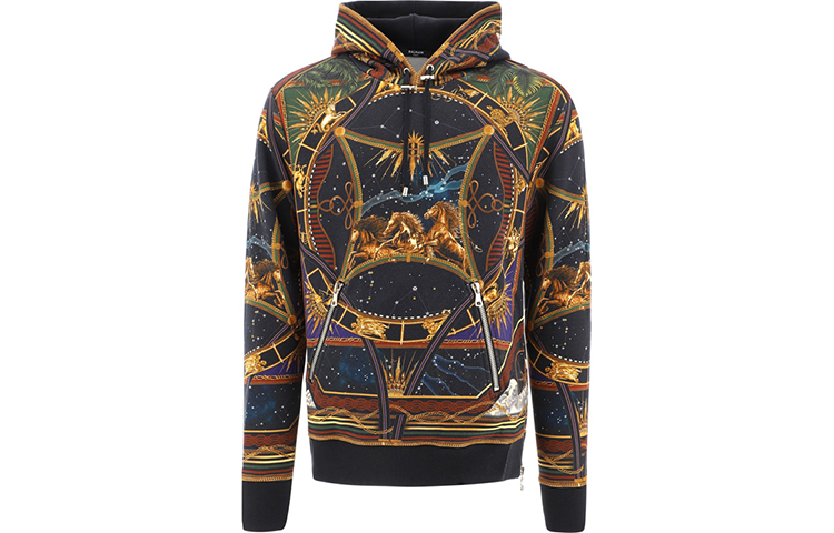 Balmain Yellow Logo Animal Print Oversized Hoodie UH0325-0I351-AAA