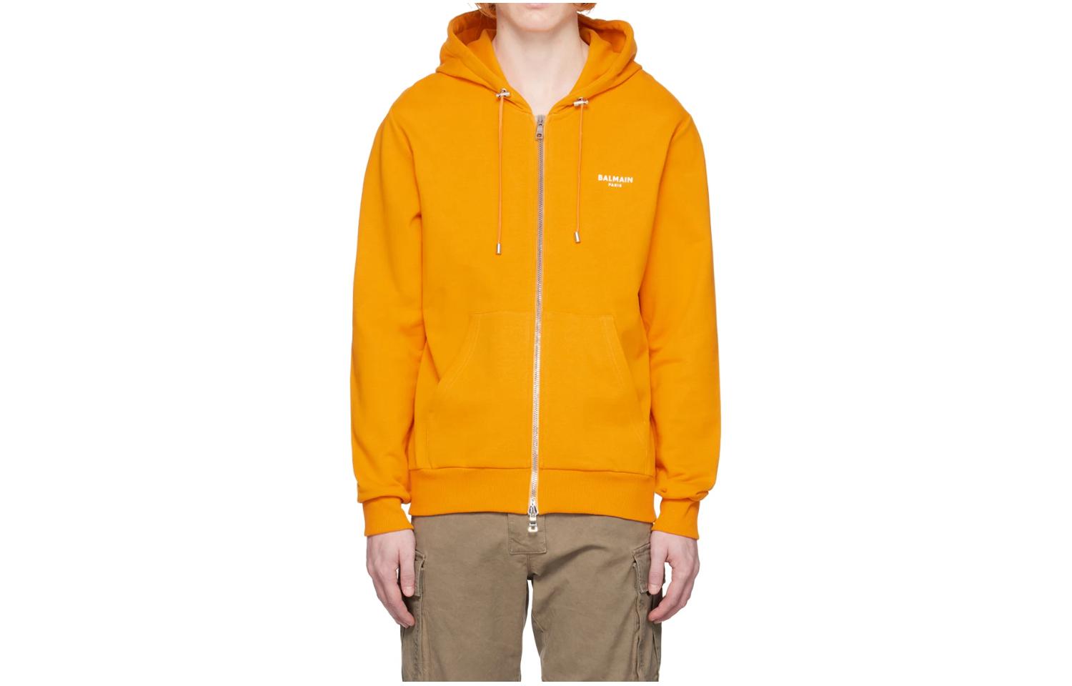 Balmain Yellow Solid Color Zip-Up Hoodie Jacket AH1JX000BB04-KBJ