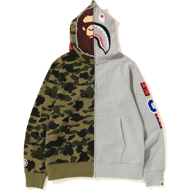 Bape 1st Camo 2nd Ape Half Shark Full Zip Hoodie Grey Green 圖 3