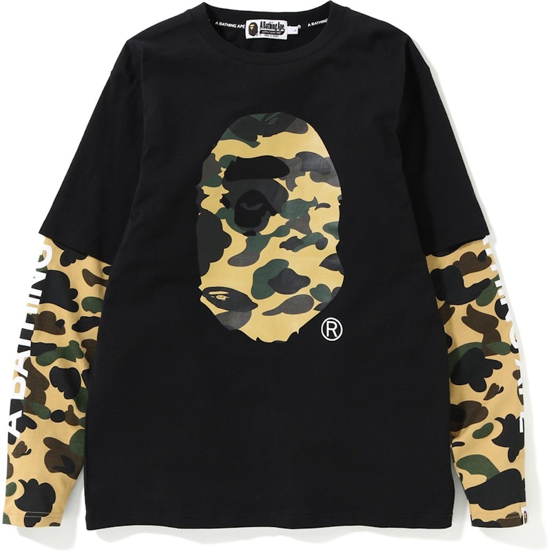 Bape 1st Camo Ape Head Layered LS Tee Black