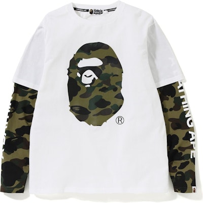 Bape 第一代迷彩猿人頭層次長袖T恤 白色 Buy Bape 第一代迷彩猿人頭層次長袖T恤 白色
