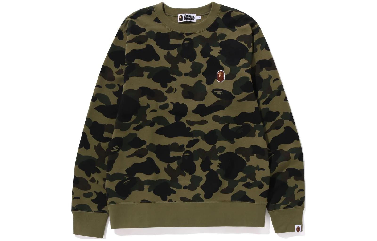 BAPE 1st Camo One Point Crewneck Sweatshirt in Camo Logo Design 1k30-113-008