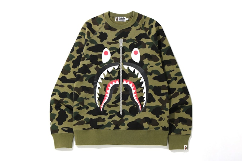 BAPE 1st Camo Printed Zip Shark Crewneck Green