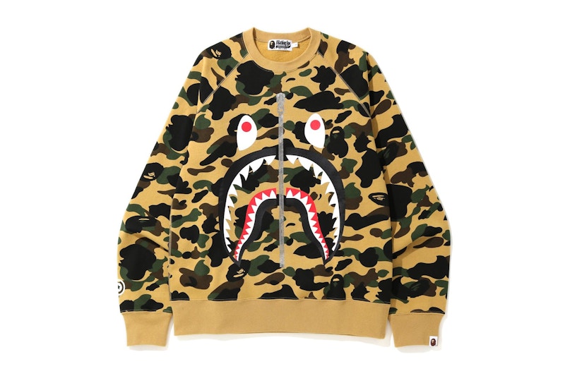 BAPE 1st Camo Printed Zip Shark Crewneck Yellow