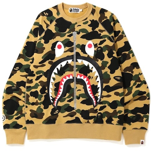 bape-1st-camo-printed-zip-shark-crewneck-yellow