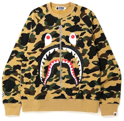 BAPE 初代迷彩印花鯊魚拉鍊圓領長袖上衣 黃色 Buy BAPE 初代迷彩印花鯊魚拉鍊圓領長袖上衣 黃色