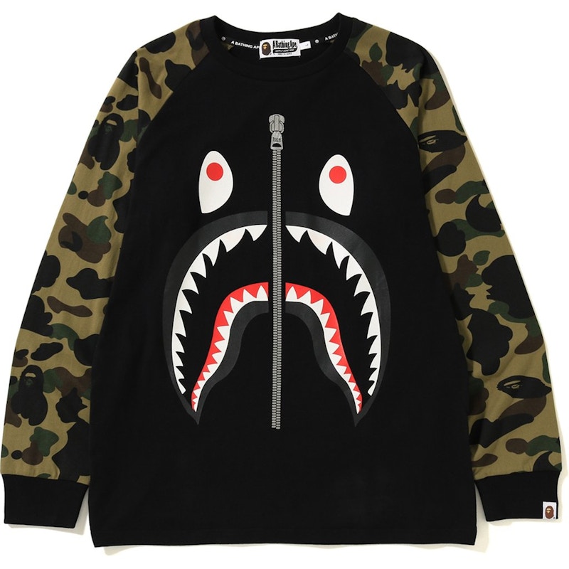 Bape 1st Camo Shark LS Tee Black Green