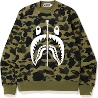 BAPE 1st Camo White Shark Crewneck Green BAPE 1st Camo White Shark Crewneck Green