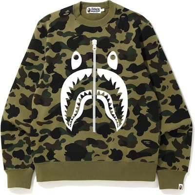 BAPE 1st Camo White Shark Crewneck Green Buy BAPE 1st Camo White Shark Crewneck Green