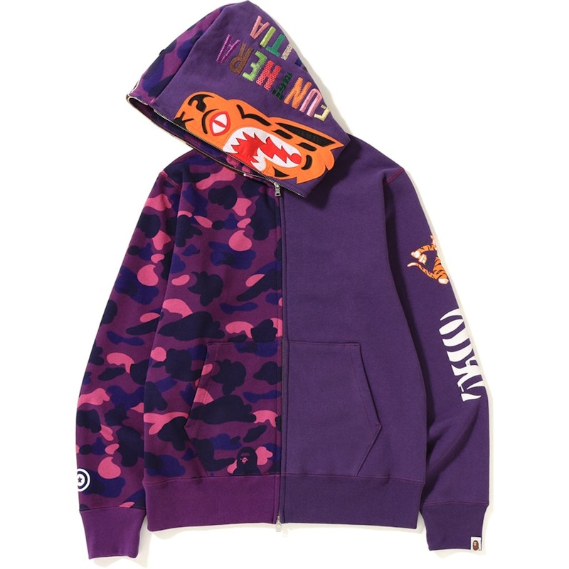 Bape 2nd Ape Tiger Half Full Zip Hoodie Purple 圖 2
