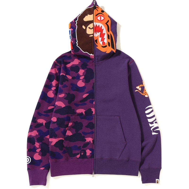 Bape 2nd Ape Tiger Half Full Zip Hoodie Purple 圖 3