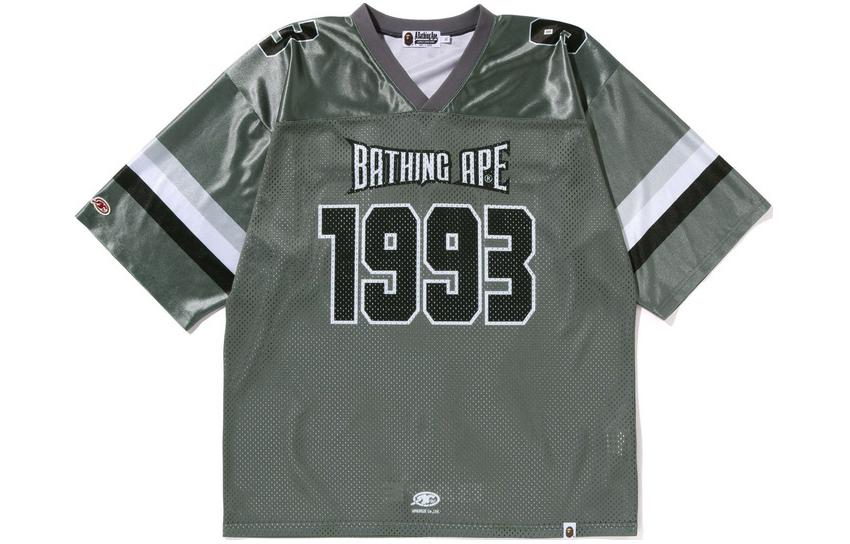 BAPE  Alphabet Numeric Stripe V-Neck Sports Short Sleeve T-Shirt. 0ZXTEM109013K