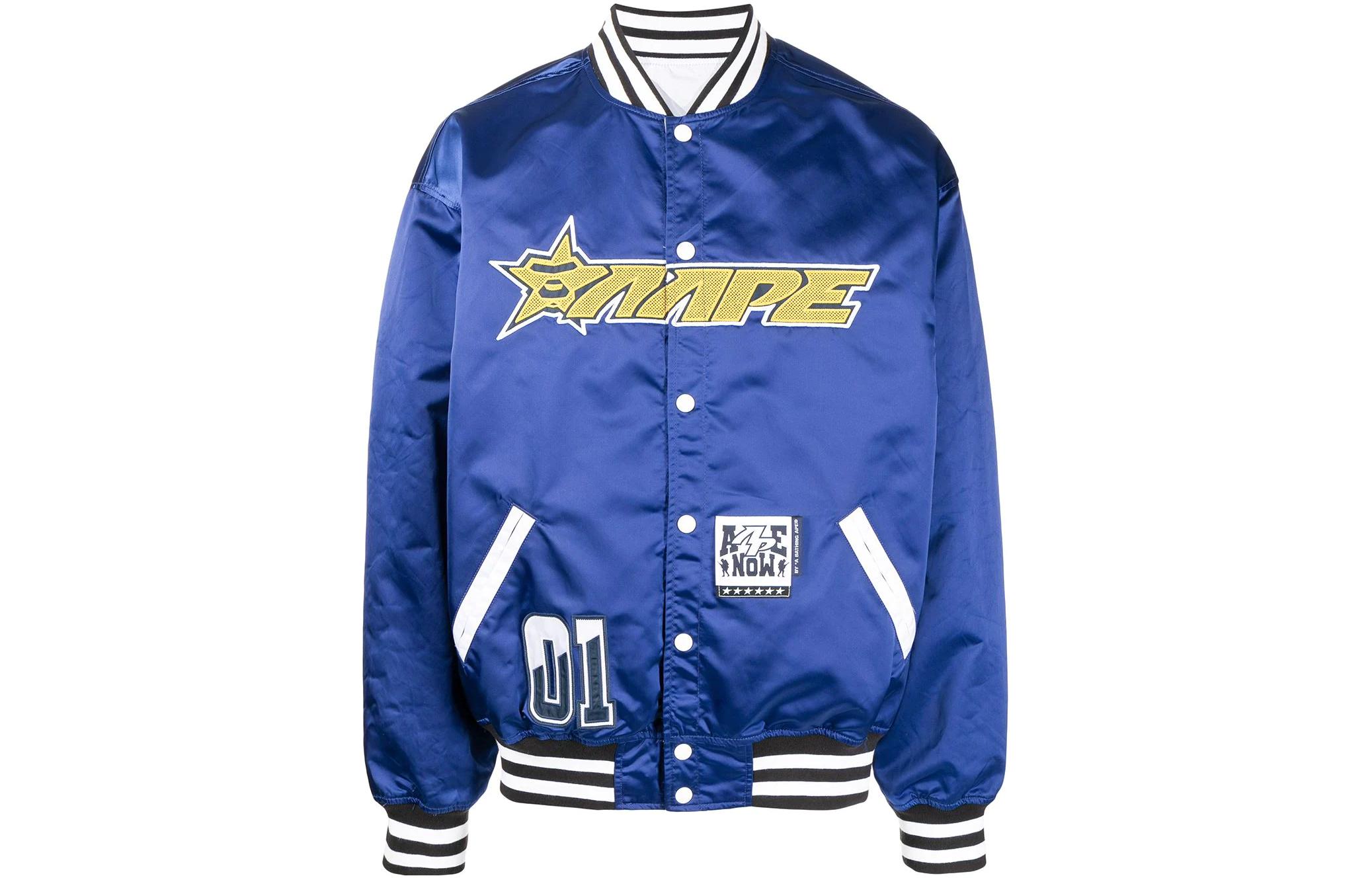 BAPE  Blue Alphabet Print Long Sleeve Bomber Jacket. ALJ7-502-XXI