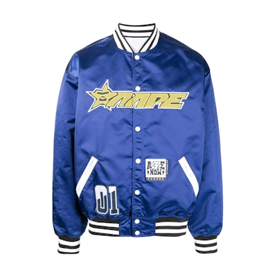 BAPE Blue Alphabet Print Long Sleeve Bomber Jacket. ALJ7-502-XXI